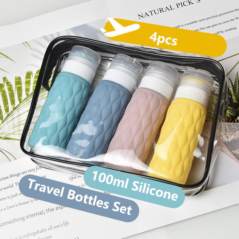 

BEPAN 4pcs 100ml Silicone Travel Bottles Set for Toiletries Leak Squeezable for Cosmetic Shampoo Cream Conditioner Lotion Soap 100ml&Silicone