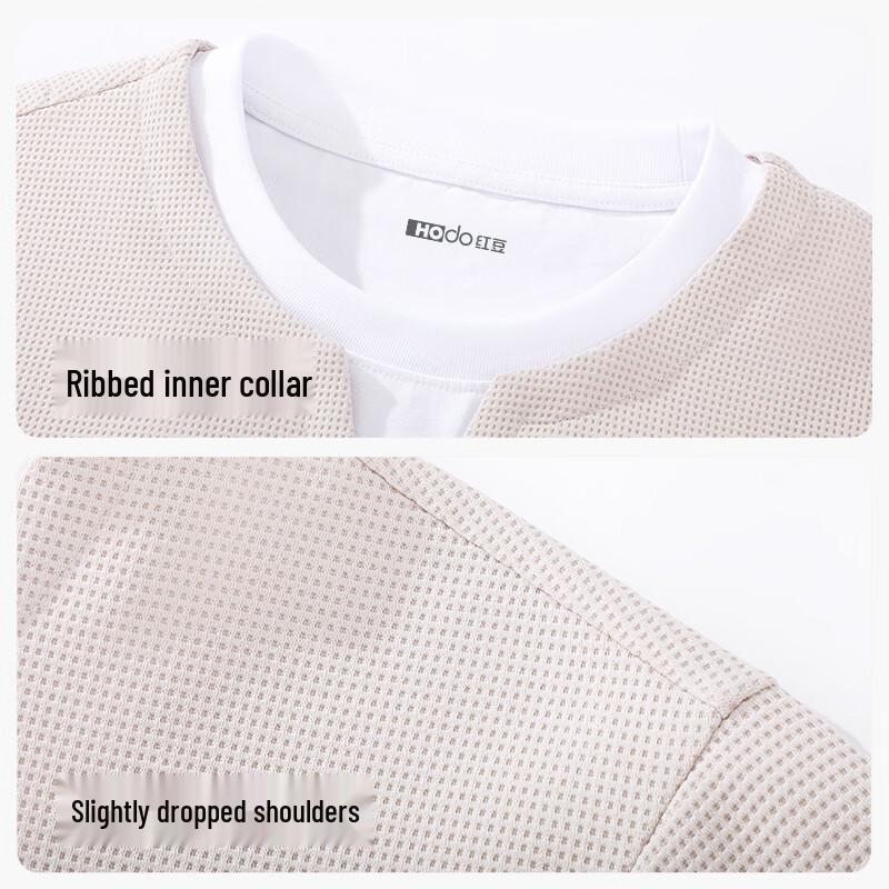 Hodo Men's Summer Waffle Faux Two-Piece Round Neck T-Shirt
