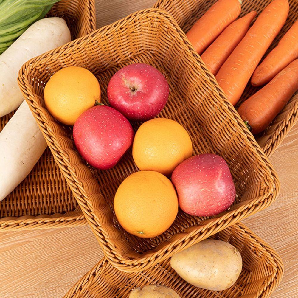 Woven Pattern Kitchen Storage Basket Multicolor Bread Fruit Tray Organization Box Home Shop Hotel