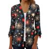 Women's Loose Casual Independence Day Printed Seven Sleeve Button Down Shirt Cardigan Top
