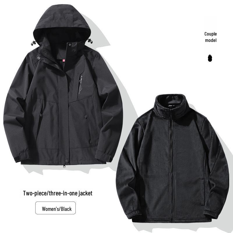 Women's 3-in-1 Detachable Jacket: 2024 Windproof Velvet Lined for Autumn/Winter