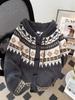Unisex Fair Isle Horn Button Hooded Knit Cardigan Coat - Autumn/Winter Korean Style