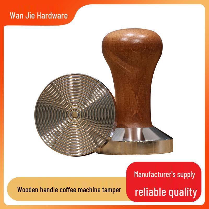 Electroplated Coffee Tamper with Flat Bottom and Beech Wood Handle, 51/53/58mm Threaded Base for Espresso Machines