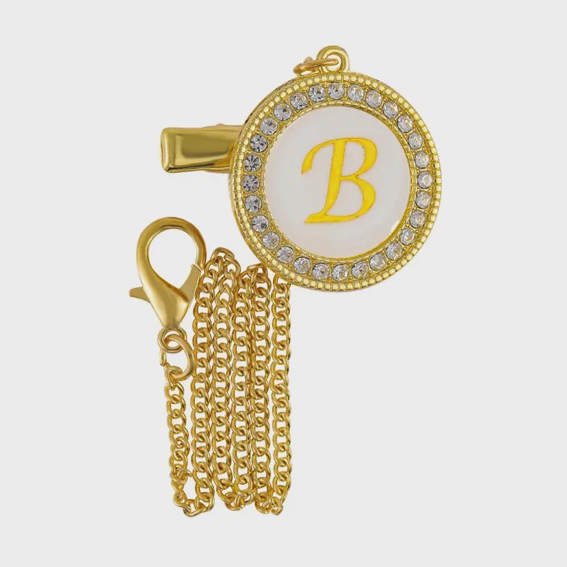 Metallic Diamond Baby Pacifier Clip with 26 Alphabet Options