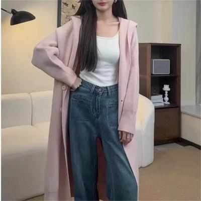 Cardigan gros tricotat cu glugă, culoare solidă, larg, stil coreean leneș, pentru femei, lung, nou, pentru toamnă și iarnă