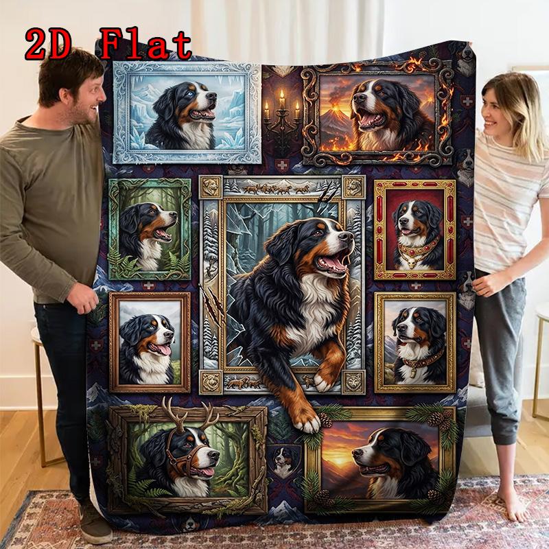 Bernese Mountain Dog Portraits 2D Flat Pattern Flannel Blanket, High Quality All Seasons, Home Decor, Warmth and Comfort, Perfect for Christmas Gifts.