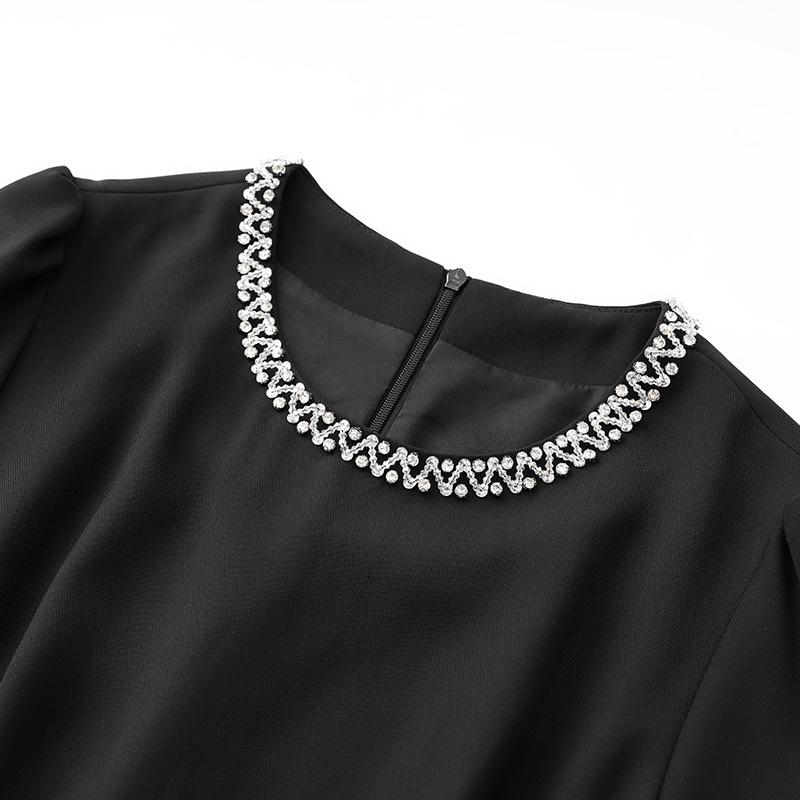 Autumn Rhinestone Waist-Gathering Bow Bodycon Dress