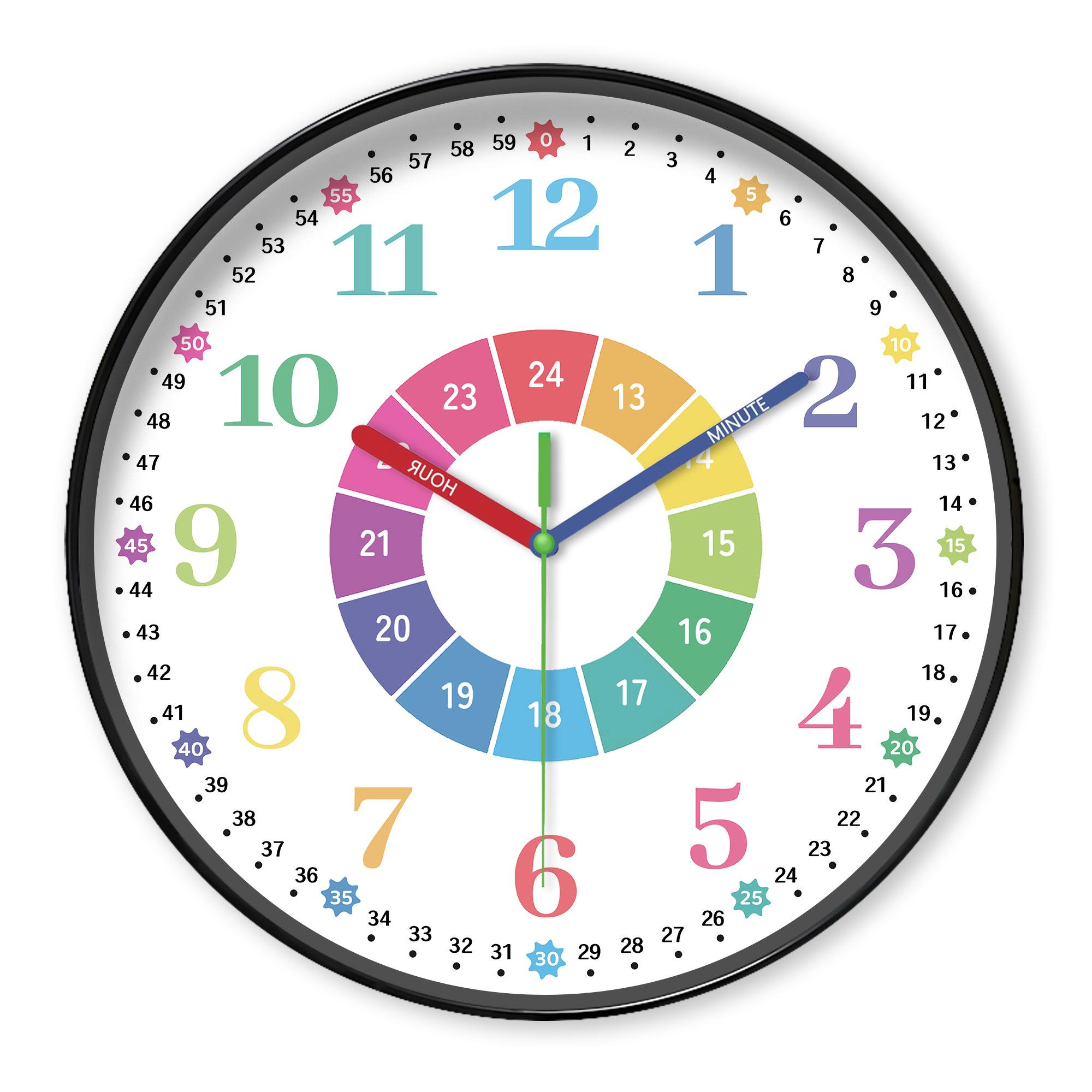 1pc 8-inch instructional Wall clock - Silent non-ticking analog clock, color digital and color hands designed learning clock, pe 8 inch