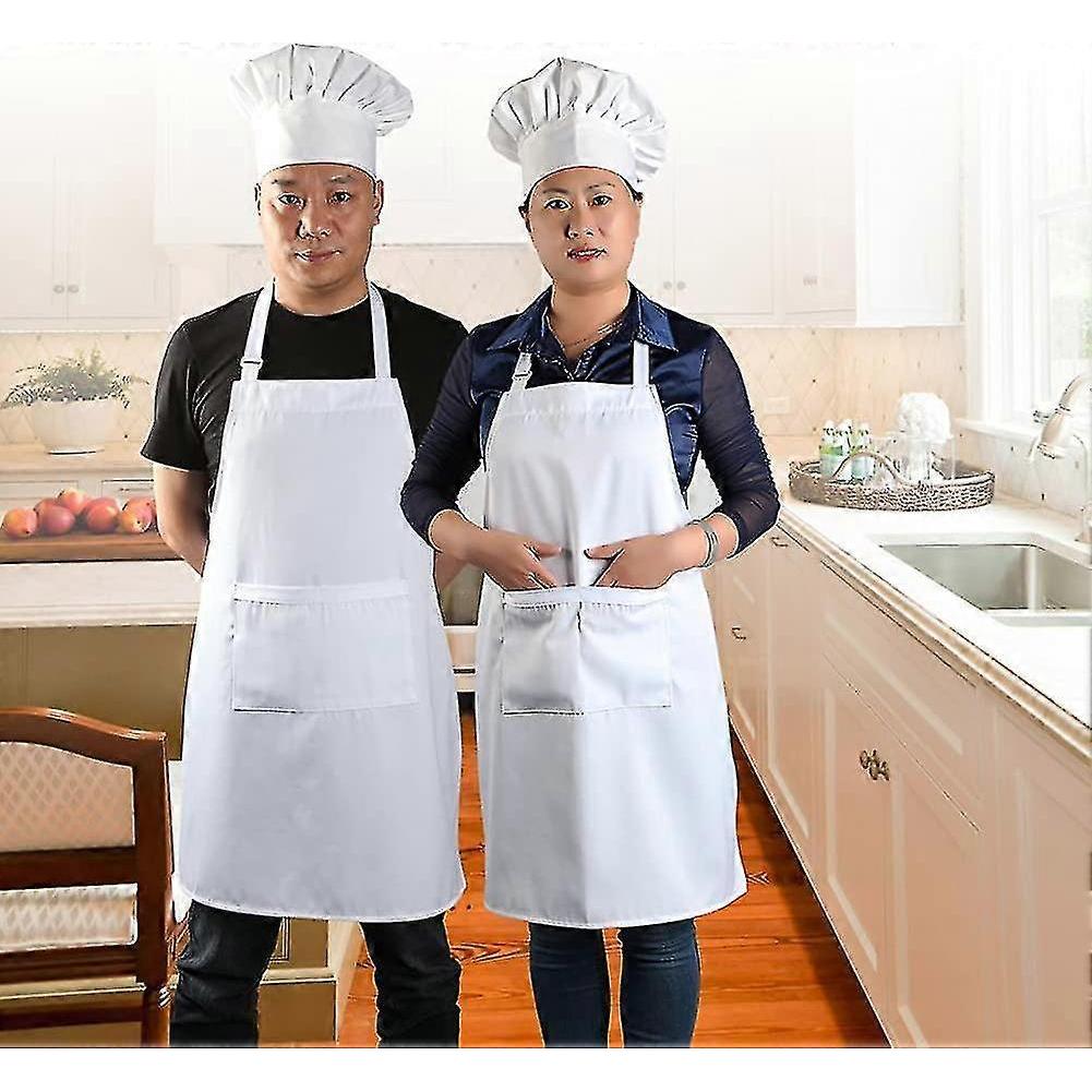 Chef Apron Set, Chef Hat And Kitchen Apron, Adult Adjustable White Apron For Bakers