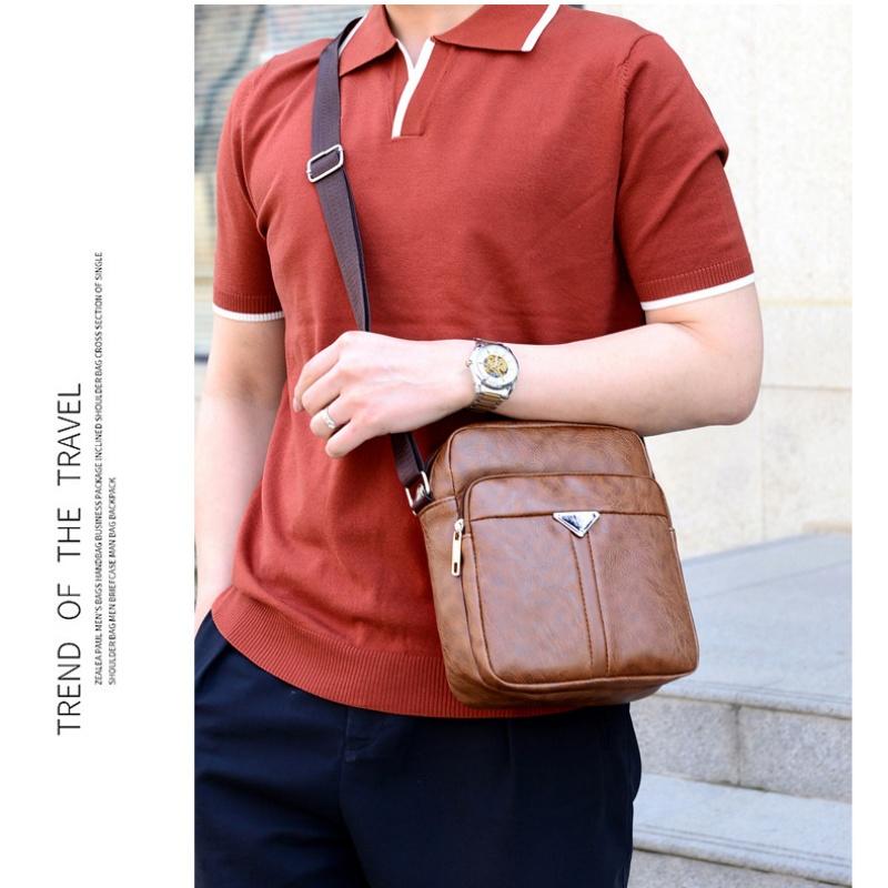Men's Casual Crossbody Briefcase Backpack Korean Business PU Leather Business Solid Color Messenger Bag