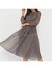 Spring/Summer 2023 Chiffon Polka Dot Long Sleeve Formal Dress (Coffee/Black)
