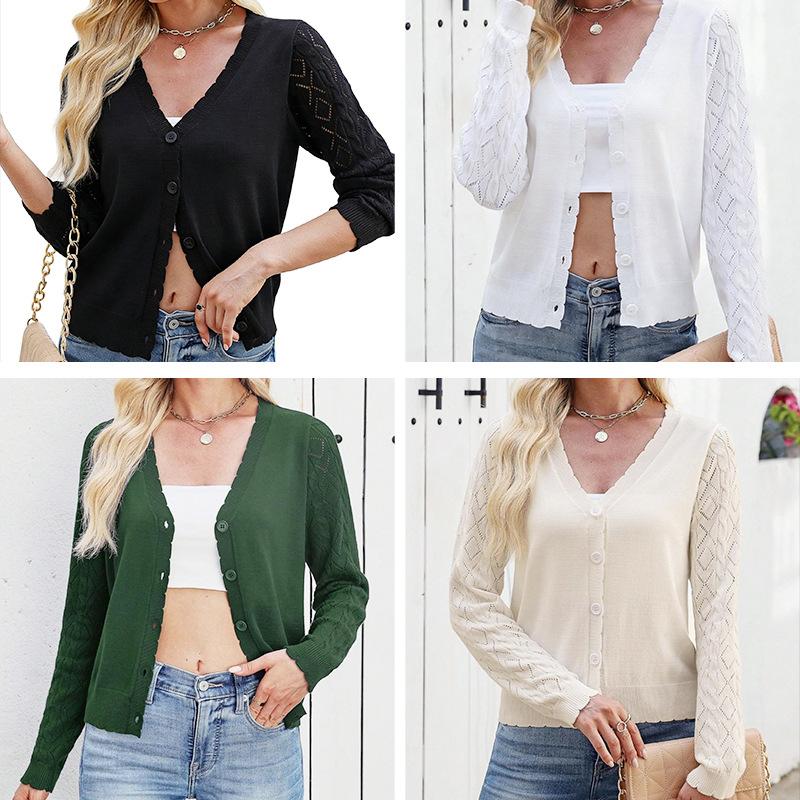 Amazon Japan and South Korea hot-selling knitted jacket women's spring and autumn cardigan v-neck solid color long-sleeved commuter women's new top