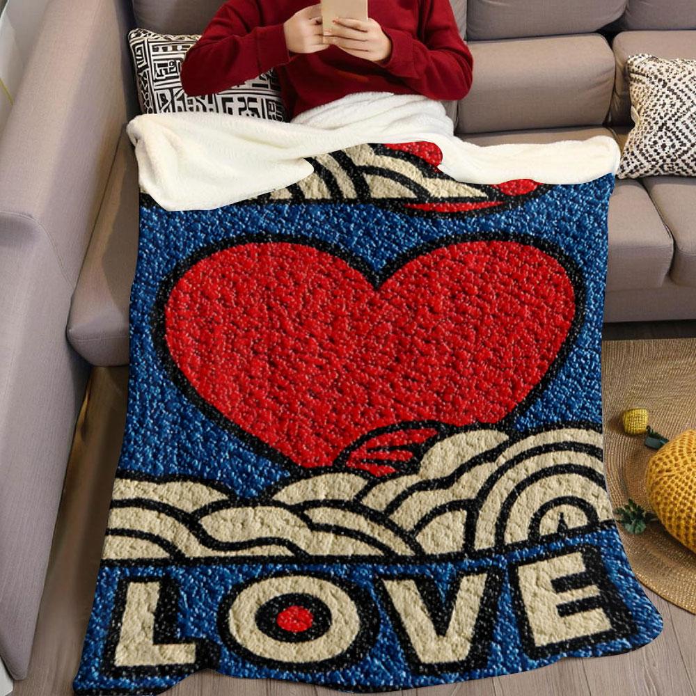 Vintage Love Heart Pop Art Flannel Blanket Perfect for Sofa Office Bed Travel Sleep Read Relax Camping Four Season Use