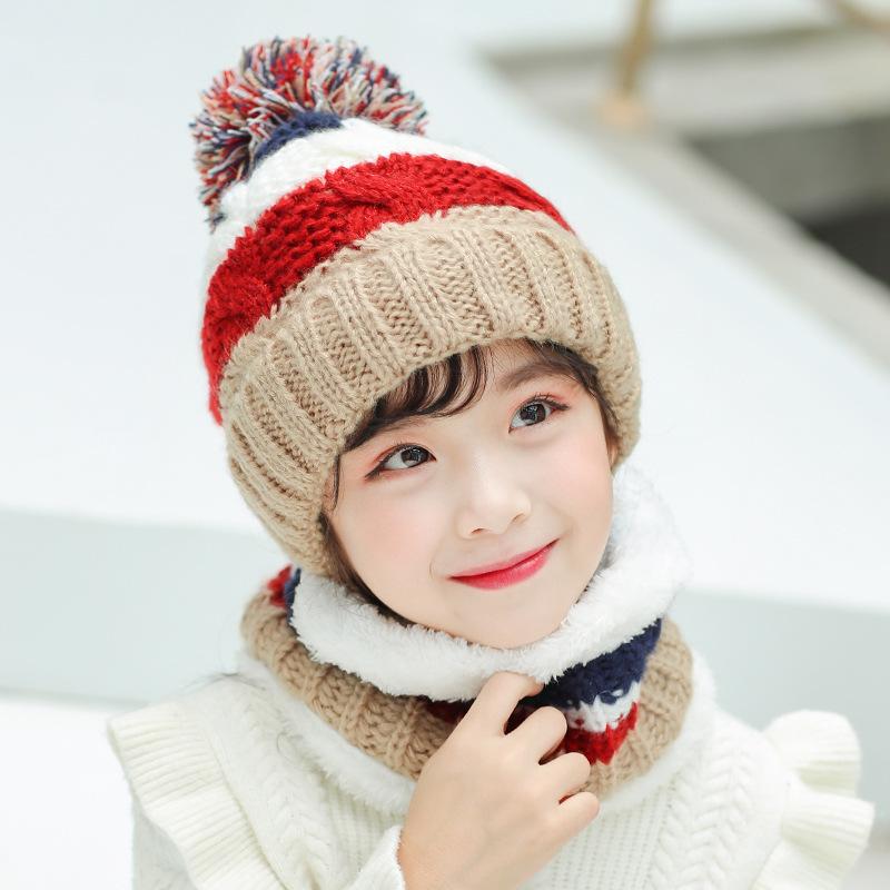 Wintermütze Schal Set Plüschwärmer Kinder Strickmütze Baby Jungen Mützen Kappe Halsschal Handschuh Anzug für Kinder Accessoires 5-12J