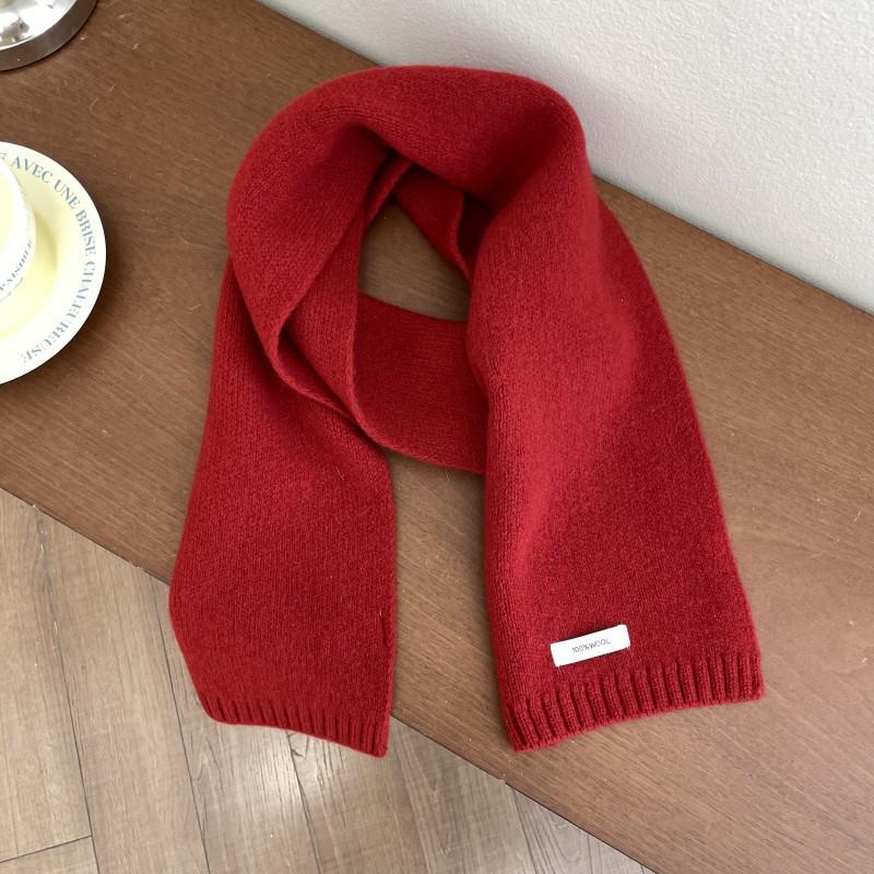Red New Year's 100 Wool Scarf Women's Winter Christmas Cashmere Knitted Wool Korean Versatile Thickened Warm
