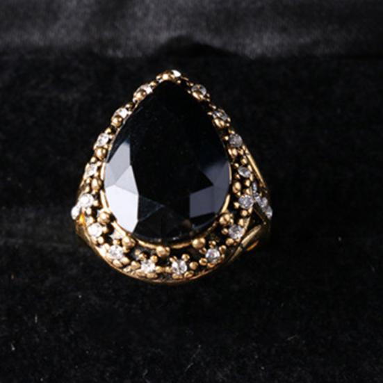 Women's Ethnic Inlaid Vintage Water Drop Shiny Rhinestone Shape Ring Jewelry