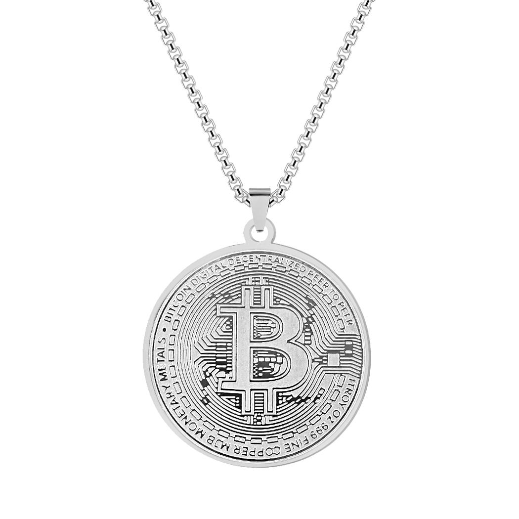 

Kinitial Circle Bitcoin Pendant Necklace Stainless Steel Bitcoin Charm Chain Choker For Men Women HipHop Jewelry