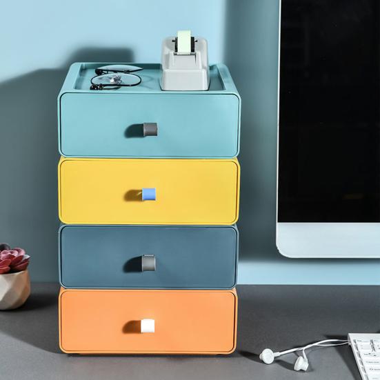 Storage Box Pull-out Design Save Space High Capacity Pure Color Superimposed Solid Storage Cosmetic Little Knob Rectangle Shape Storage