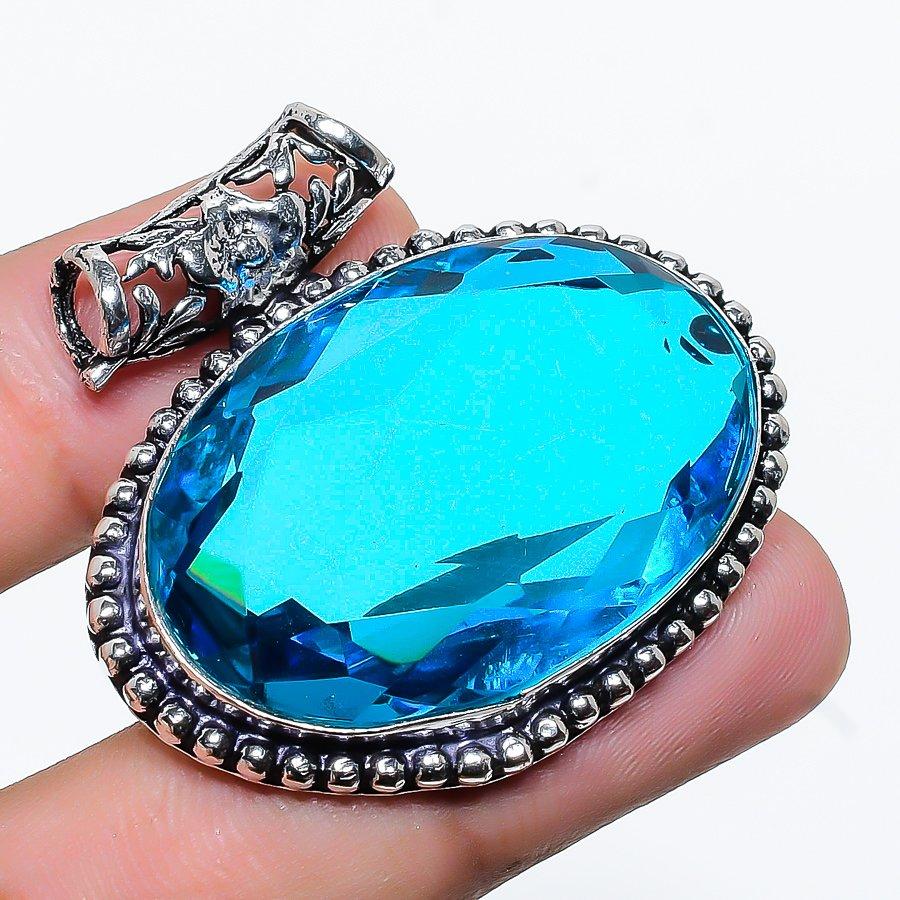 

London Blue Topaz Gemstone Handmade Ethnic Gift Jewelry Pendant 1.50 VR-1586