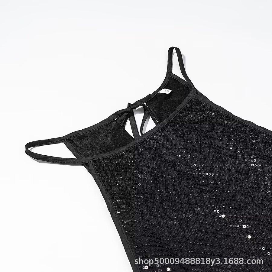 Women's New European and American Fashion Sexy Neck Sleeveless Sequin Dress