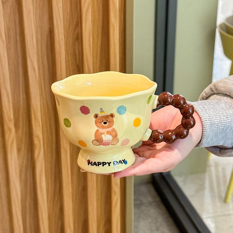 

Cute little rabbit ceramic mug polka dot tall coffee cup for girls birthday gift souvenir gift box 301-400ml