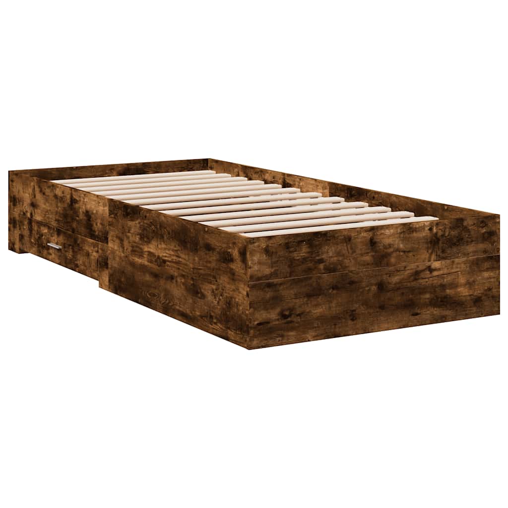 Bed Frame with Drawers Smoked Oak 75 x 190 cm Wood Based Material