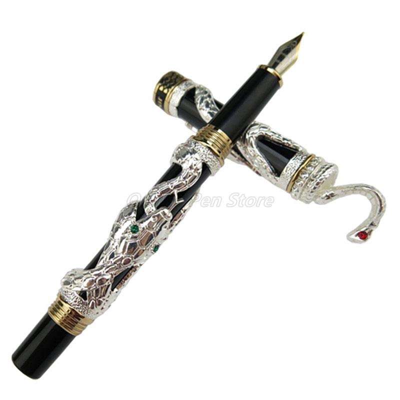 

Jinhao Metal Ancient Golden Snake Cobra 3D Pattern Texture Relief Sculpture Medium Nib Fountain Pen For Writing Ink Pen серебряный