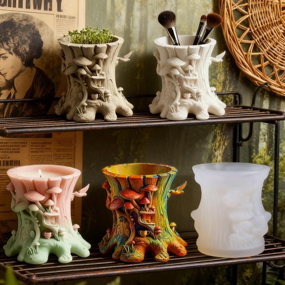 Tree Stump Candle Cup Silicone Mold DIY Handmade Concrete Plaster Candle Jar Flowerpot Epoxy Resin Molds Home Décor