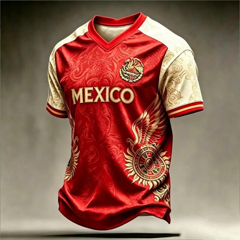 Mexiko Nationalflagge Druck Herren Damen Kurzarm T-Shirt 3D Druck Tees Outdoor Fußballtrikot Sportlich Lässig Herren Oberteile