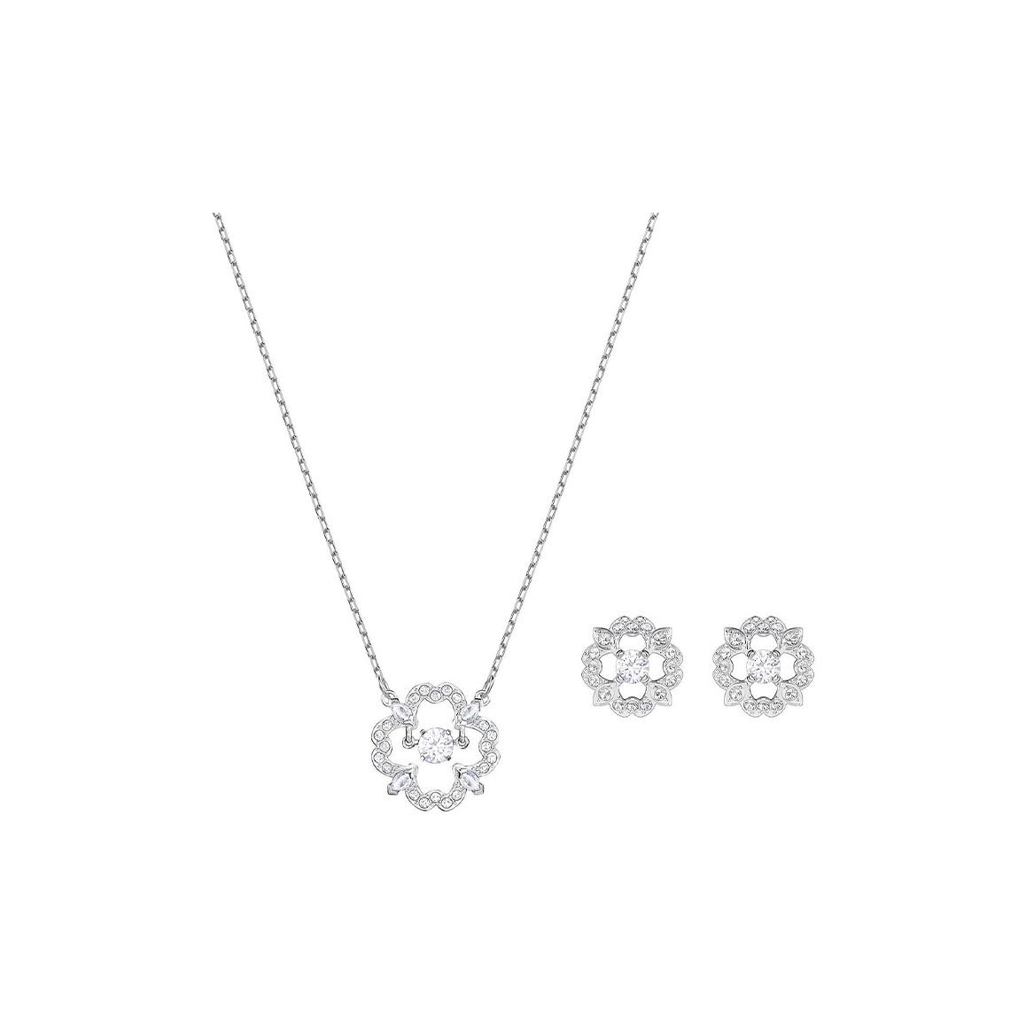 Swarovski Sparkling Dance Flower Heart Classic Womens Earring Set Imitation Crystal Necklace Women earrings, necklace 5397867 Box (Random Color)