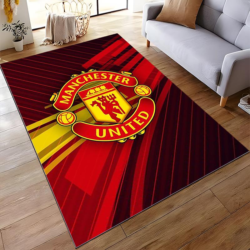 Manchester United Logo on Red Background Rug Non-slip rug suitable for living room and bedroom sofas.