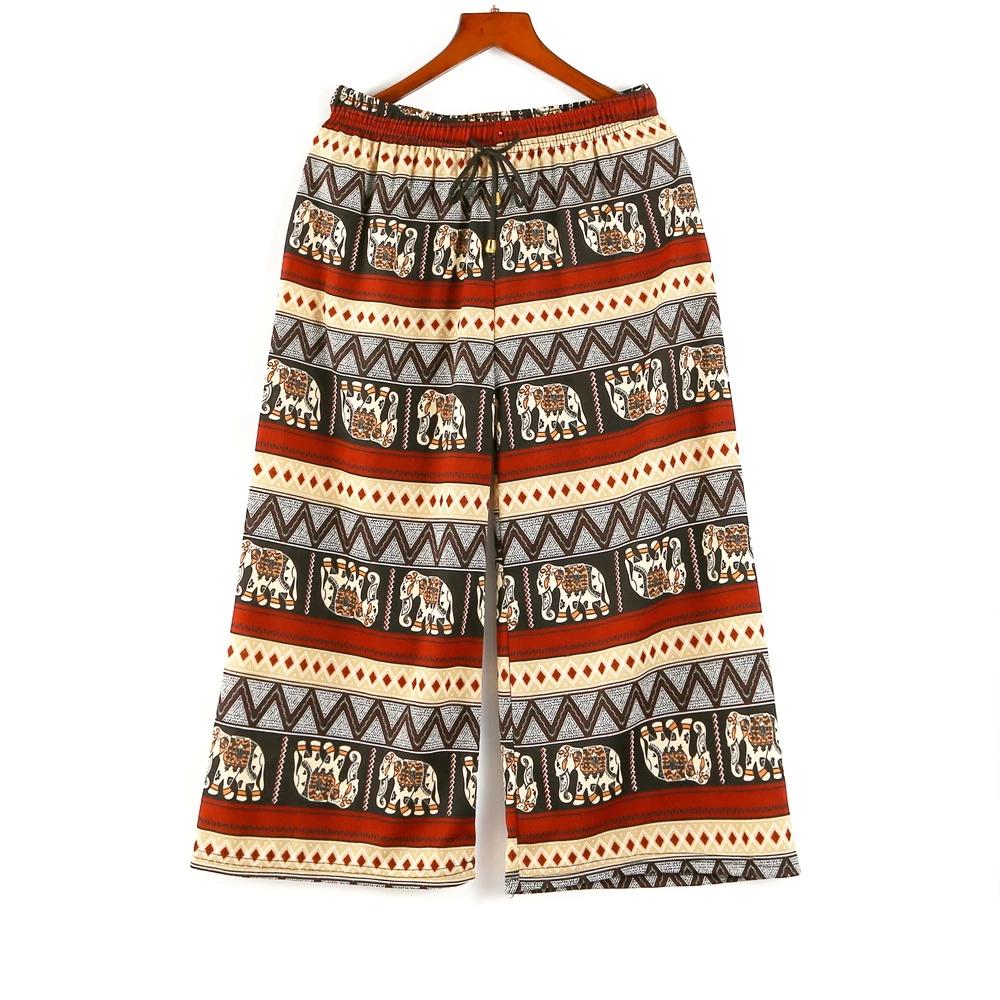 Elephant Pants Loose Legs Adjustable Elastic High Waistband Strap Rope Women Men Unisex Print Thailand Casual Streetwear Beach Bohemian Retro Vintage