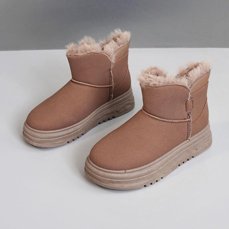 Nya vinterhöga damskor med sammetsbomullsskor för att hålla värmen, tjocka sulor av lamull ökar höjden för studenter