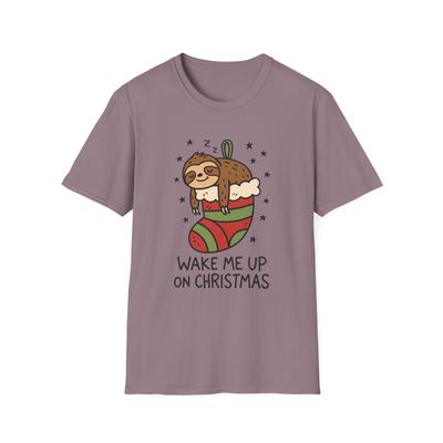 Unisex Softstyle T-Shirt Mens Womens Tees Top Funny Sloth Christmas Stocking Holiday Cartoon Graphic