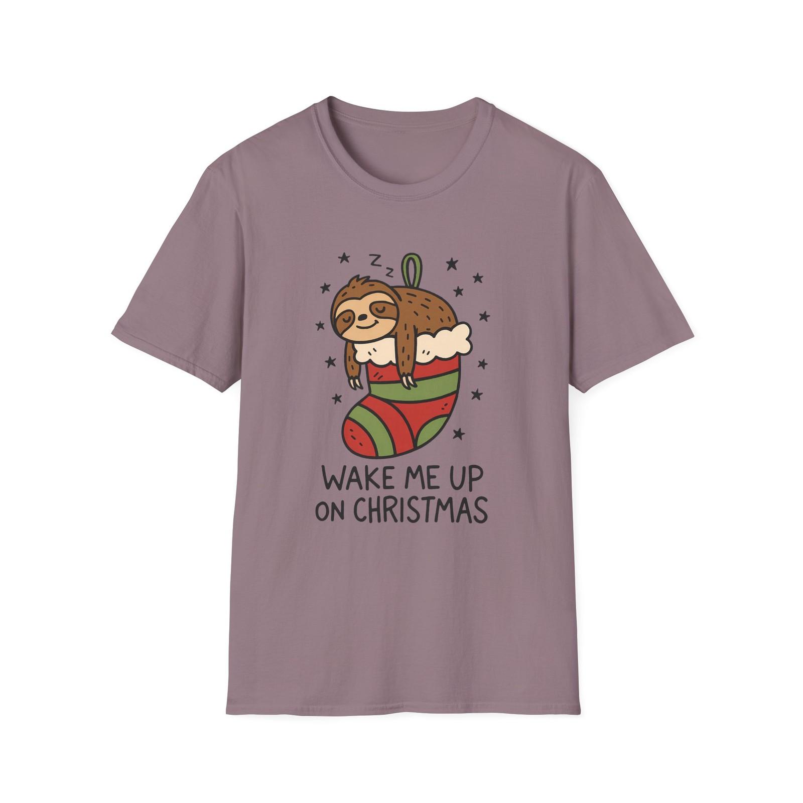 Unisex Softstyle T-Shirt Mens Womens Tees Top Funny Sloth Christmas Stocking Holiday Cartoon Graphic S