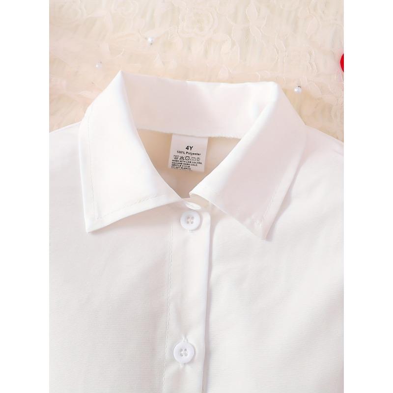 Набор из трех стильных и универсальных нарядов для девочек на весну и осень, включающий рубашку с длинным рукавом и воротником, на пуговицах