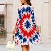 Women Plus Size Round Neck Long Sleeve Midi Dress Geometric Glitter Star Burst Print High Waist Swing Dress