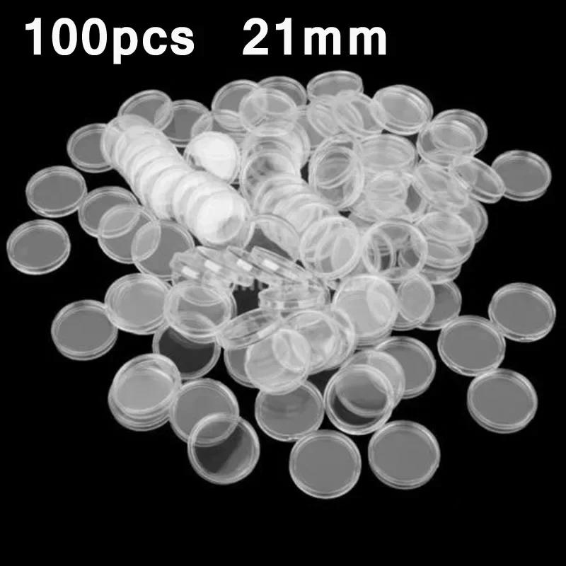100 Stück 18/19/20/21/23/24/25/26/28/30mm Transparente Plastik-Münzkapseln Münzhalter Schutzhüllen Runde Transparente Münzkapseln