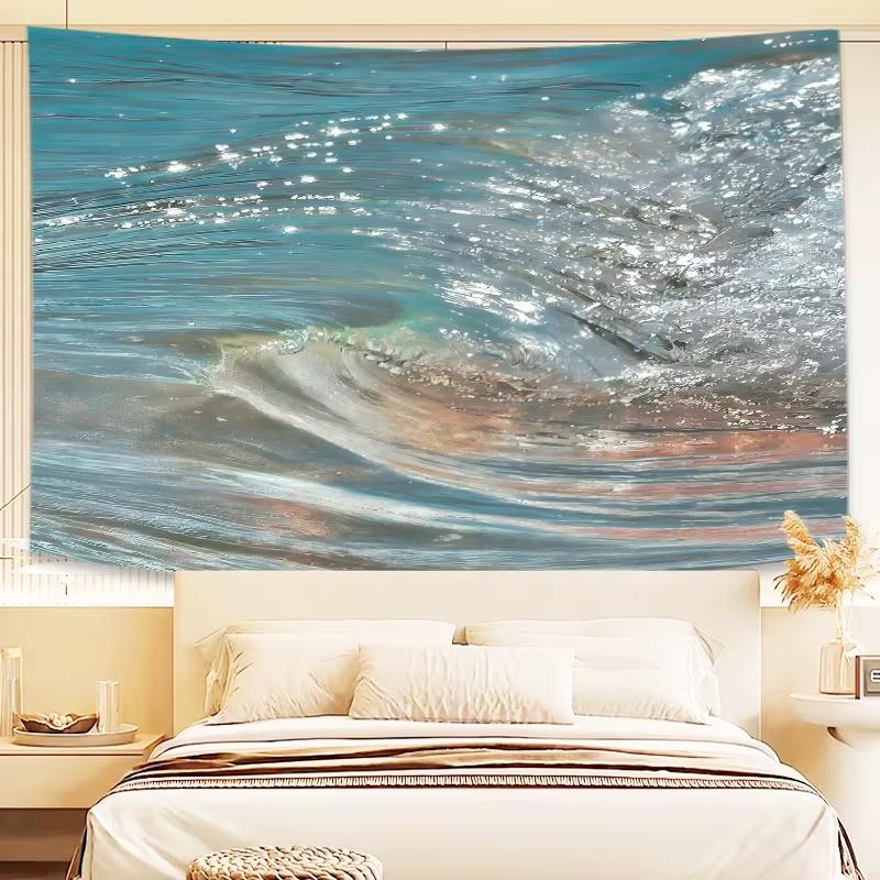 

VIKAMA Oil Painting Style Waves and Glittering Light Tapestry Home Wall Hanging Cloth Living Room Bedroom Homestay Decor 74x94cm(29x37in)