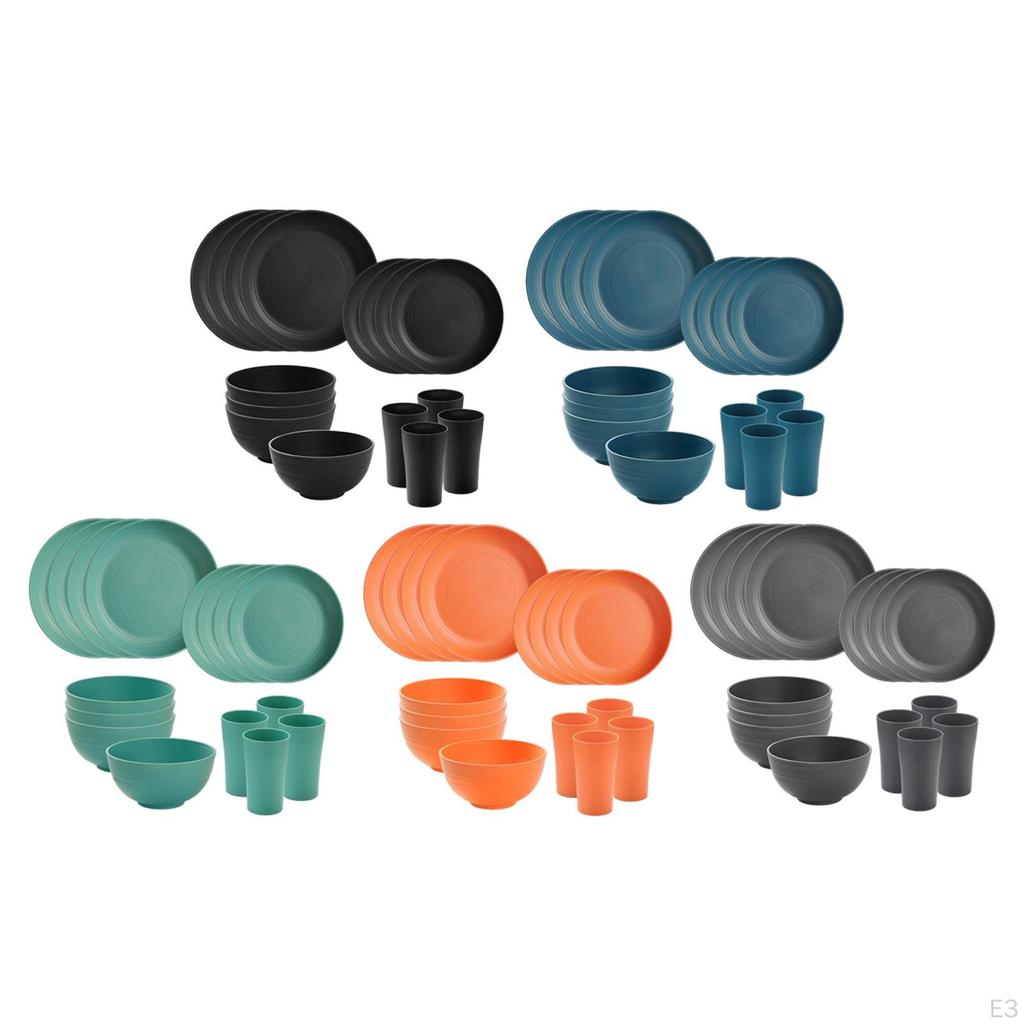 16Pcs Dinnerware Sets Bowls Minimalist Straw PP Service for 4 Dinner Plates Dishes Hotel