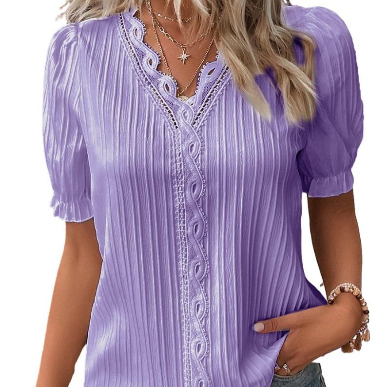 Summer Vacation Fashion Hollow Short-Sleeve Women's Shirt