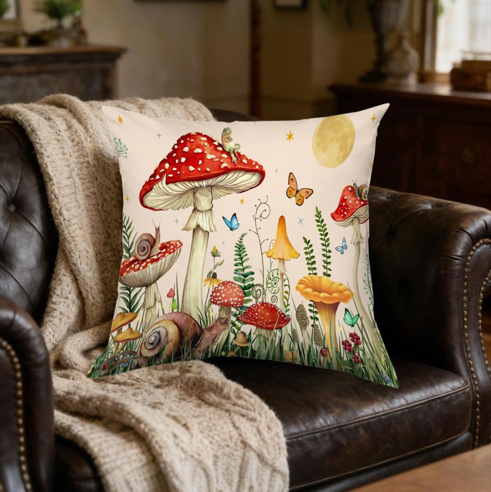1Pc Mushroom Forest Cushion Cover Multicolor Fairy Tale Print Sofa Bed Home Living Room Decor Soft Breathable x-2