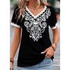 vintage women floral print t shirt short sleeve v neck tops comfortable t-shirts