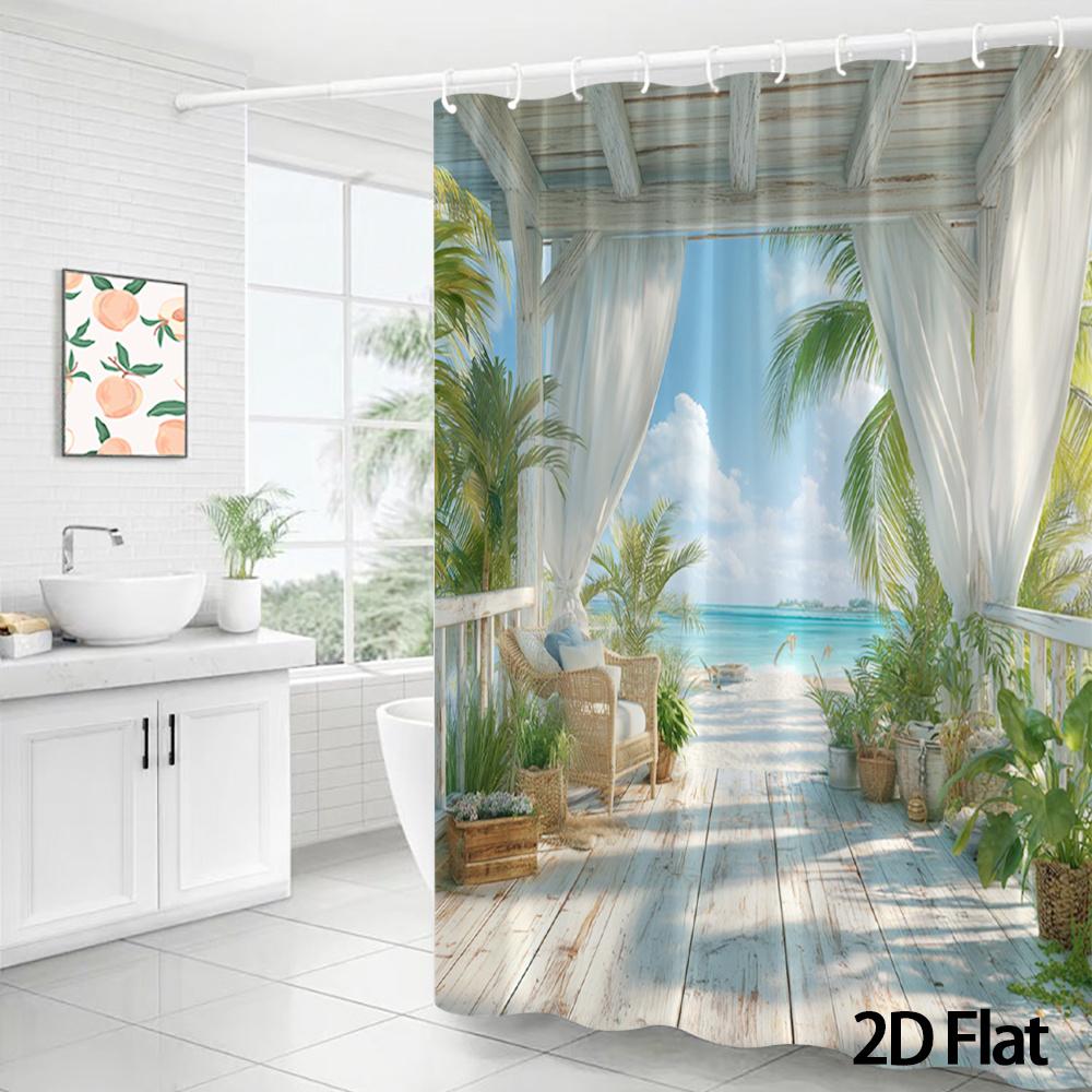 Wasserdichter Tropischer Strandblick Duschvorhang Meeresblick Badezimmer Dekor Boho Resort Stil Vorhang Duschvorhang Einsatz Groß Wasserdicht
