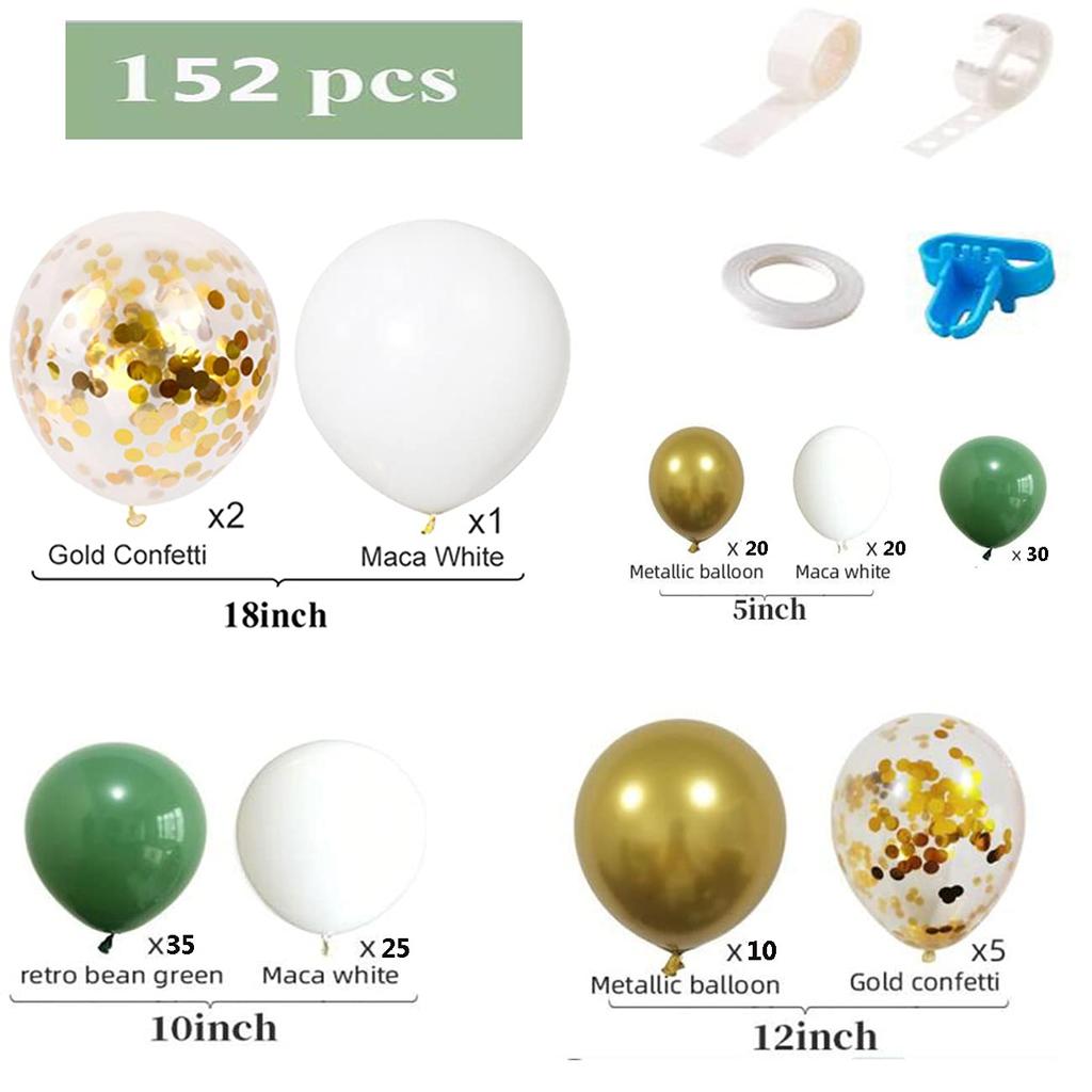 152-teiliges Olivgrünes Ballon-Girlanden-Bogen-Set, Weiß-Gold-Konfetti-Ballons, Retro-Grüne Ballons, Gold-Metallic-Latex-Ballons Set für Brauthochzeit
