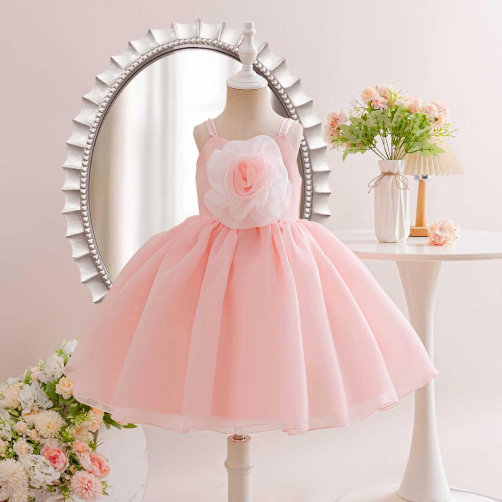 Baby Girl's 1st Birthday Princess Dress with 3D Flowers - Evening Gown & Costume