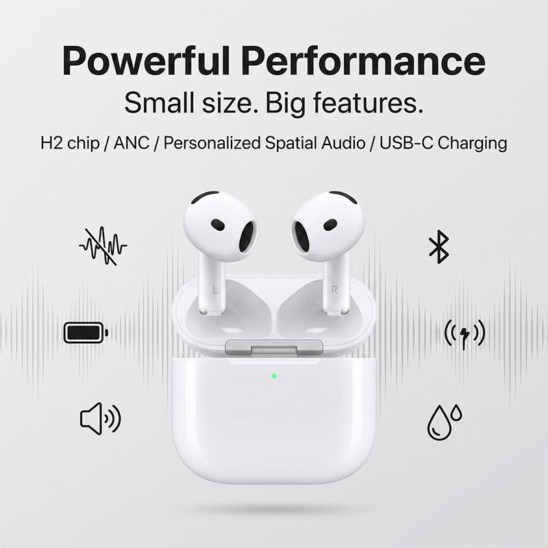 TWS Wireless Earbuds Compatible AirPods 4 Active Noise Cancellation Spatial Audio IP54 Sweatproof Bluetooth Headphones