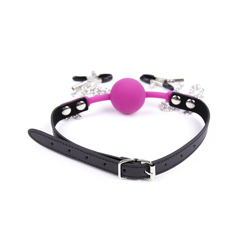 2 in 1 Mouth Plug with Nipple Clips Fetish Bondage Couple Flirting Foreplay SM Sex Tool