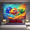 Wide Wall Tapestry Nemo Dory Sea Turtle Swimming Through Teal Orange Swirl Ocean, Wide Hanging for Adult Fan Bedroom Living Room Gift