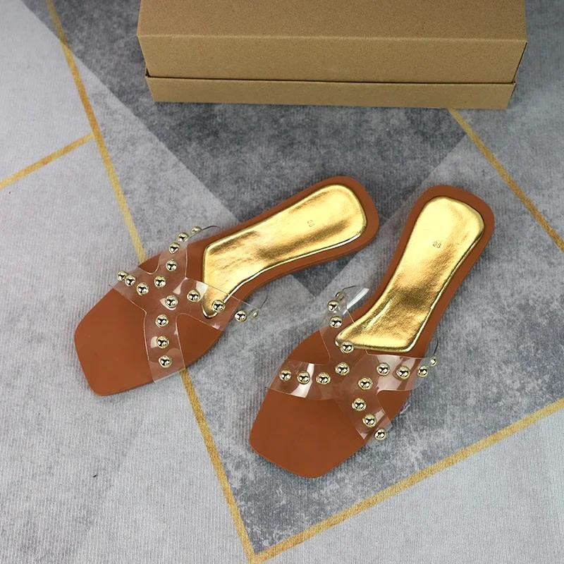 

Fashion 2025 New Arrival Women s Slip-On Flat Sandals Outdoor Cross Design Transparent PVC Non-Slip Beach Shoes Plus Size Slippers 41 золотой